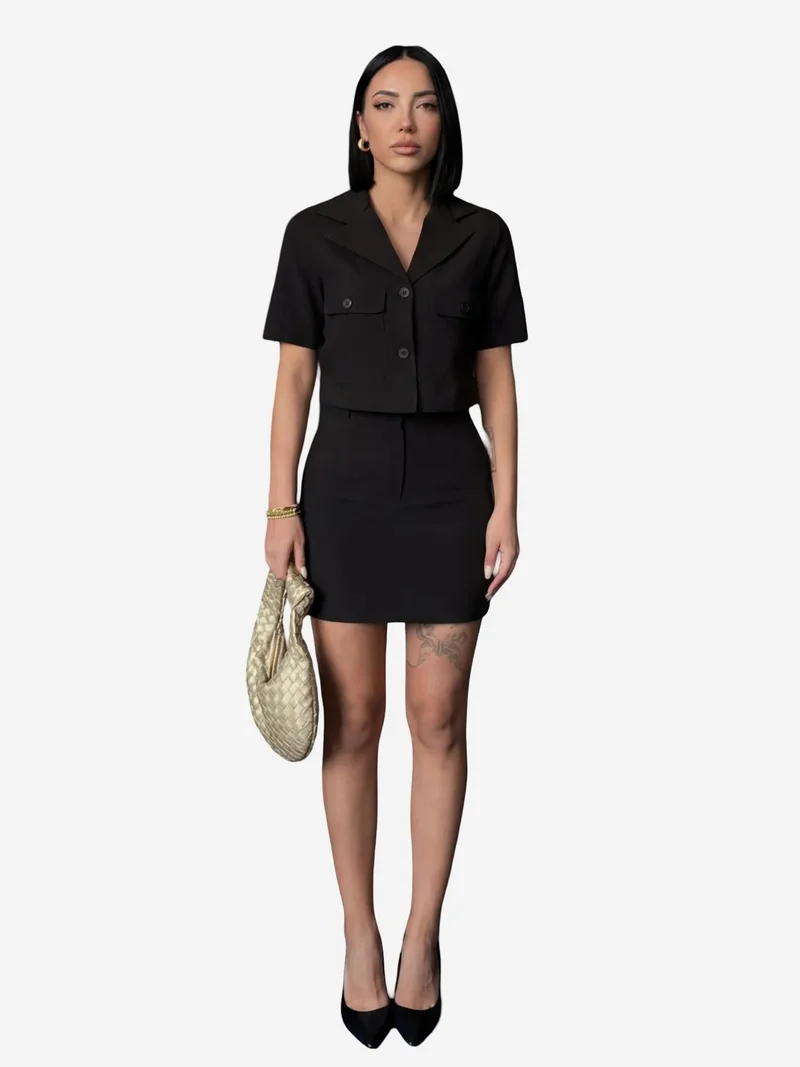 MY FASHION Short Sleeve Crop Shirt & Mini Skirt Two-Piece Set